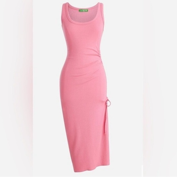 NWT J. Crew Ruched Midi Dress in Vintage Rib Flamingo Size Medium - Picture 1 of 8